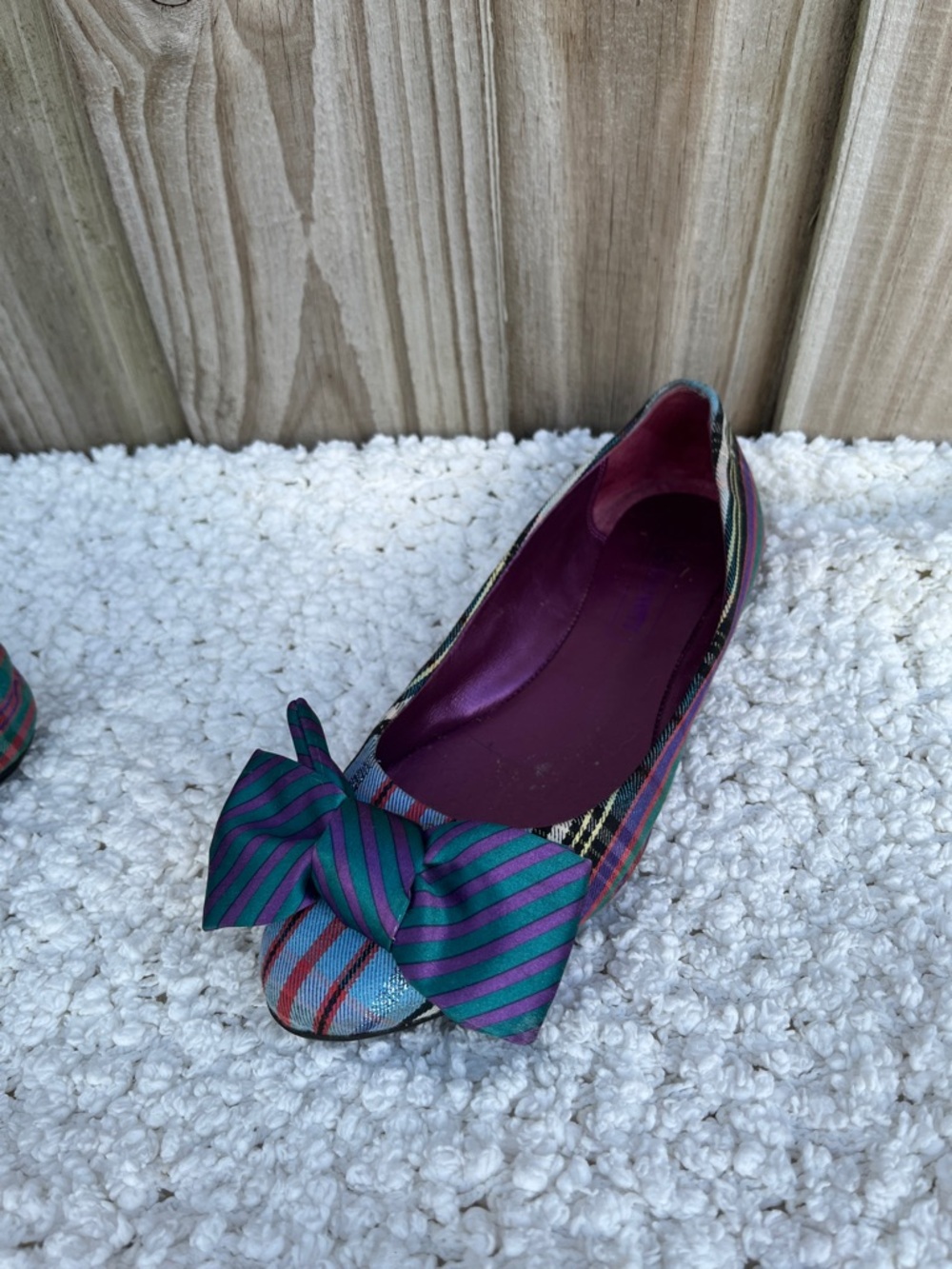 Coach Poppy Cambria Tartan Bow Flats